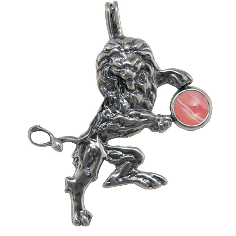 Sterling Silver Royal Rampant Lion Pendant With Rhodocrosite